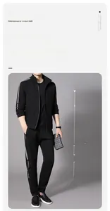 Close-up of stand-up collar and stitching details on men's black athletic zip-up jacket