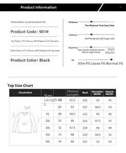 Detailed size chart for men's elastic sports tracksuit including jacket measurements