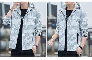 Detailsicht der Sportjacke mit Marmorprint, Klettverschlussbündchen und Arm-Logo