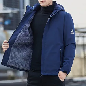 Men's Thickened Fleece Lined Windproof Outdoor Jacket Winter Warm Hooded Softshell Coat Casual Men Clothing