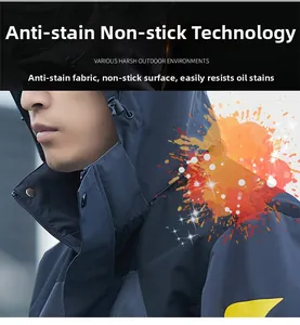 Detail of waterproof outdoor jacket fabric showing oil and stain resistant technology