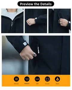 Detail view of men's black outdoor jacket featuring windproof collar and adjustable cuffs