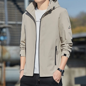 Giacca a Vento da Uomo con Cappuccio Casual Antivento Impermeabile Outdoor Cappotto con Cerniera Primavera Autunno Streetwear
