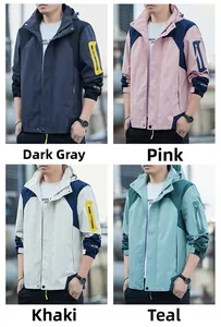 Detailed grid showing four color options of waterproof hooded windbreaker outdoor jackets