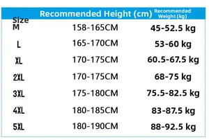 Size chart for men's casual jacket showing height and weight guides from M to 5XL