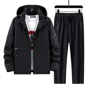 Men Outdoor Waterproof Windbreaker Jacket And Pants Top And Bottom Hooded Sport Casual Suit For Mountain Climbing Hiking