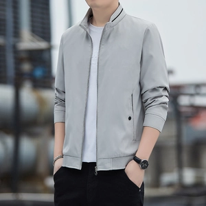 Men's light blue casual jacket with stand collar and ribbed cuffs for spring style