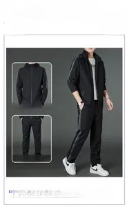 Détails d'un survêtement noir pour homme comprenant une veste à capuche et un pantalon