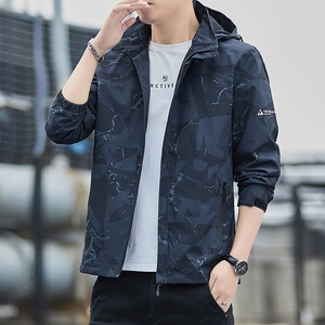 Herren Kapuzenjacke Windbreaker Geometrischer Marmordruck Polyester Reißverschluss Lässige Outdoor Sportjacke Mantel Für Herren Jugendliche