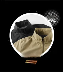 Detail view of khaki and black stand collar flight jackets with breathable mesh lining