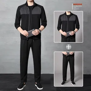 Men's Casual Standing Collar Zipper Jacket And Matching Long Pants Breathable Comfortable Spring Autumn Outdoor Tracksuit