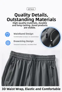 Détail du pantalon respirant gris foncé pour homme avec taille élastique et cordon