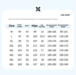 Tableau des tailles détaillé pour pantalons en soie glacée allant du M au 6XL