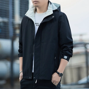 Men Hooded Casual Jacket Waterproof Windproof Outdoor Windbreaker Polyester Zip Up Work Coat Multi Pocket Fashion Outerwear