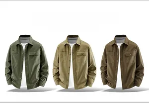 Mens cotton cargo shirts in green, khaki, and coffee colors showing stretch fabric detail