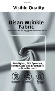 Gros plan détaillé du tissu polo bleu clair composé de 76% nylon et 24% élasthanne