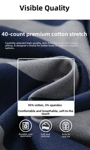 Détail macro du tissu à rayures bleu et gris en 95% coton avec texture tricotée