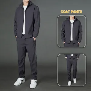 Survêtement de sport décontracté pour homme avec veste à capuche gris foncé et pantalon