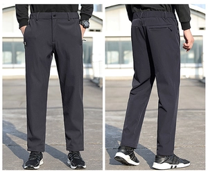 Détails du pantalon de randonnée extensible gris foncé pour hommes avec poches zippées latérales