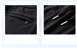 Detail of men's ice silk joggers featuring elastic waist and hidden zipper pocket