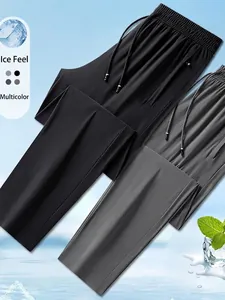Pantalon de Jogging en Satin Glacée pour Hommes Respirant à Séchage Rapide Sportif Pantalon d'Été Décontracté Avec Poches Zippées