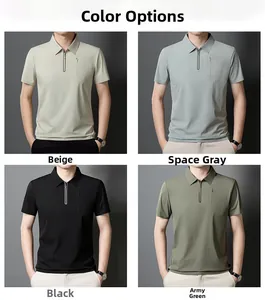 Detail view of four solid colors for men's slim fit polo shirts with zippered pocket