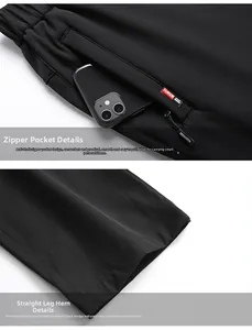Détails du pantalon de sport pour hommes avec poches zippées et ourlet de jambe droit