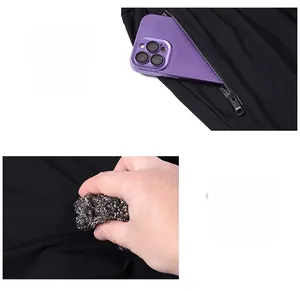 Detail of men's ice silk trousers featuring secure zipper pockets and anti-pilling fabric