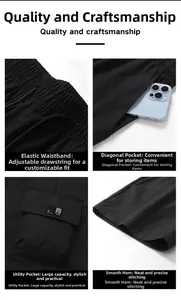 Detail view of men's cargo shorts featuring drawstring waist and large flap pockets
