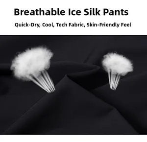 Detail of black ice silk fabric showing high breathability and quick-dry texture