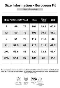 Size information chart for men loose fit quick-dry shorts including S to 3XL dimensions