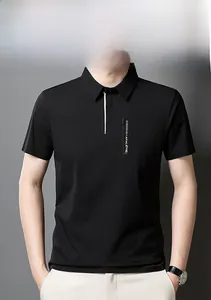 Detailed view of black slim-fit Polo shirt with decorative zipper and athletic logo