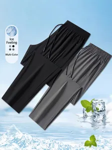 Men's Ice Satin Casual Pants Summer Quick Dry Breathable Sporty Trousers Straight Leg Cuffed Joggers Elastic Drawstring Waist Sweatpants