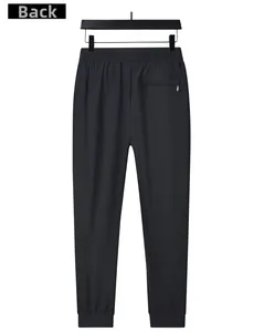 Detailed back view of men's ice silk joggers featuring elastic waist and hidden zipper pocket