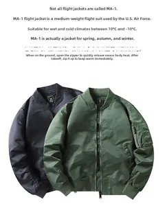 Classic MA-1 pilot bomber jacket in black and army green for 10°C to -10°C weather