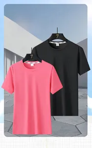 Detail of ice silk modal T-shirts in black and coral pink showing breathable fabric texture