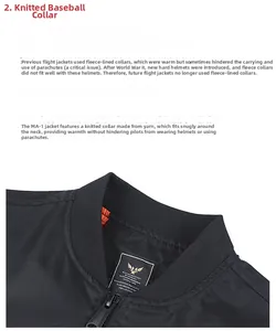 Detail of the knitted baseball collar on a black MA-1 flight jacket with orange lining