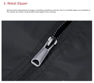 Close-up of durable black metal zipper with trapezoidal slider on bomber jacket
