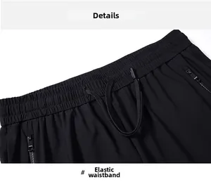 Detail of men's ice silk pants featuring elastic waistband with adjustable drawstring