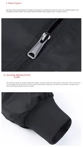 Detail of durable metal zipper and windproof ribbed cuffs on a black pilot jacket