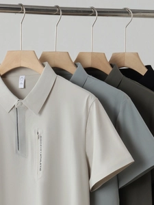Men Short Sleeve Polo Shirt Ice Satin Cooling Nylon Spandex Seamless UV Protection Business Casual Sports Top Athletic Wear