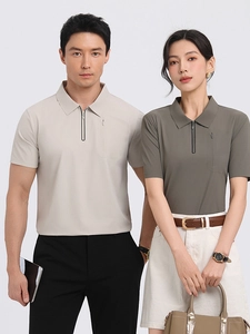 Men and women business casual quick-dry polo shirts with zipper neck and chest pocket