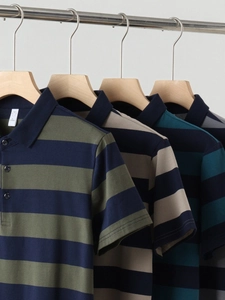 Polo à Rayures pour Hommes Mélange de Coton Manches Courtes Respirant Business Casual Coupe Ajustée Revers