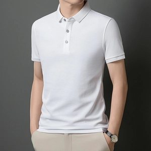 Detail of white mercerized cotton polo shirt with 7A antibacterial fabric texture