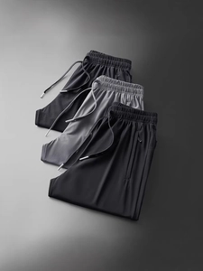 Breathable ice silk men's sports joggers with drawstring waist in three colors