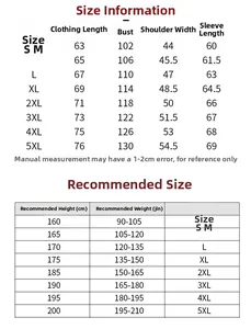 Detailed size chart for MA1 bomber jacket ranging from S to 5XL with measurements