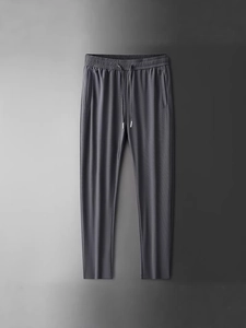 Men's ice silk charcoal grey sports joggers with elastic drawstring waist and slim fit cut