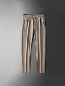 Ice silk men's casual pants in khaki color with elastic waist and breathable fabric