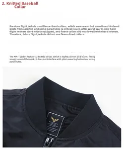 Close-up of the knitted collar and interior military-style size label on the MA-1 bomber jacket