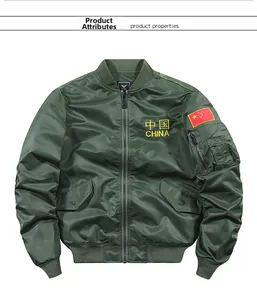 Détail du blouson bomber MA-1 vert armée avec broderie Chine et écusson du drapeau